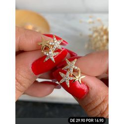Brinco 3 Estrelas com detalhe Cravejado - B6242 - Lojas das Revendedoras