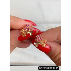 Brinco flor com zircônias coloridas - B2806 - Lojas das Revendedoras