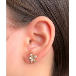 Brinco de Flor Cravejado na Micro Zircônia - B9475 - Lojas das Revendedoras