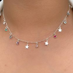 Chocker estrelas com zircônia colorida prata 925 -... - Lojas das Revendedoras