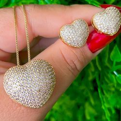 Conjunto De Coração Cravejado Na Micro Zirconia - ... - Lojas das Revendedoras