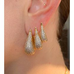 Trio de argolas gotas cravejadas - B2764 - Lojas das Revendedoras