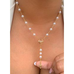 Colar terço espirito santo com perolas - C7301 - Lojas das Revendedoras