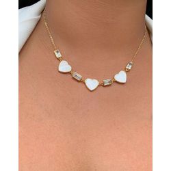 Conjunto de madre perola à zircônia coração - CON... - Lojas das Revendedoras