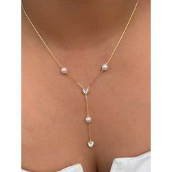 Colar gravatinha com pérola e coração - C8005 - Lojas das Revendedoras