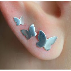 Trio de prata de borboleta lisa - B85884 - Lojas das Revendedoras