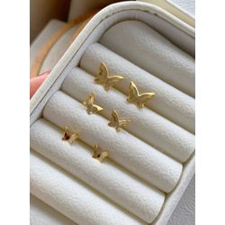 Trio de brincos borboletas lisa - B85863 - Lojas das Revendedoras