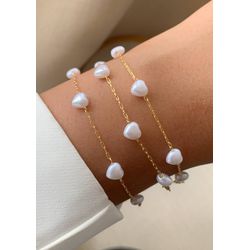 Pulseira perolas de coração (unitário) - P33663 - Lojas das Revendedoras