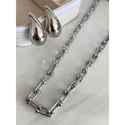 Conjunto Colar de Corrente Trabalhada com Gota - C... - Lojas das Revendedoras