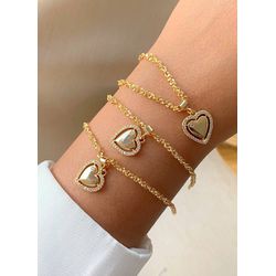 Pulseira de coração cravejado ao redor com pedra d... - Lojas das Revendedoras
