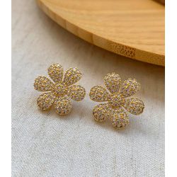 Brinco de flor cravejada - B85874 - Lojas das Revendedoras