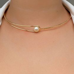 Chokers de aro com perola - C15763 - Lojas das Revendedoras