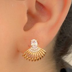 Brinco Leque Texturizado Com Zircônias - B85476 - Lojas das Revendedoras