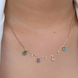 Choker com pingentes de pedras coloridas - C15799 - Lojas das Revendedoras