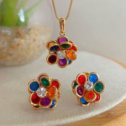 Conjunto de flor na zircônia - CON7516 - Lojas das Revendedoras