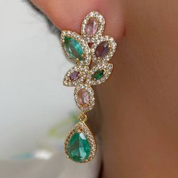 Brinco pedras coloridas na zircônia - B85581 - Lojas das Revendedoras