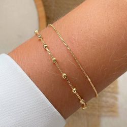 Pulseira dupla lisa com esferas - P3024 - Lojas das Revendedoras