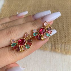 Brinco ear cuff com pedras coloridas - B85537 - Lojas das Revendedoras