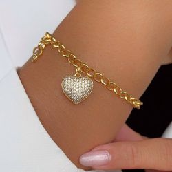 Pulseira de elos com coração cravejado - P255 - Lojas das Revendedoras