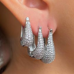 Trio de argola cravejada formato gota - B85394 - Lojas das Revendedoras