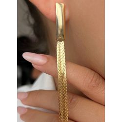 Brinco longo estilo borla, feito de correntes fina... - Lojas das Revendedoras