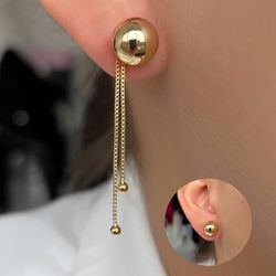 Brinco de franja com esfera 2 em 1 - B85596 - Lojas das Revendedoras