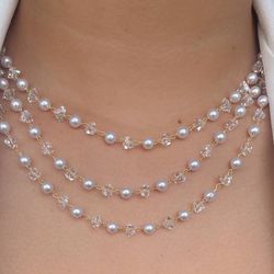 Colar com perolas e cristais 45cm (cada) - C15833 - Lojas das Revendedoras