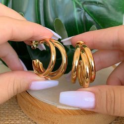 Brinco de argola tripla - B85567 - Lojas das Revendedoras