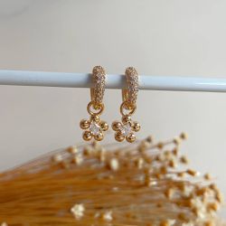 Brinco de argola de flor com ponto de luz - B9842 - Lojas das Revendedoras