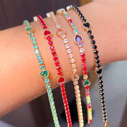 Pulseira Riviera Com Coração Na Zircônia - P2069 - Lojas das Revendedoras