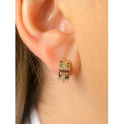Brinco De Argolinha Trabalhada Na Zirconia - B1219 - Lojas das Revendedoras