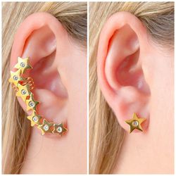 Brinco Ear Cuff Estrela Lisa Com Detalhe - B4170 - Lojas das Revendedoras