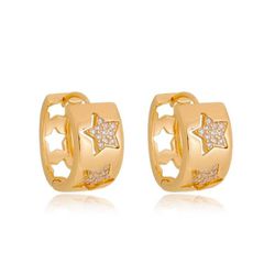 Brinco De Argolinha Com Estrelas Cravejadas Luxo -... - Lojas das Revendedoras