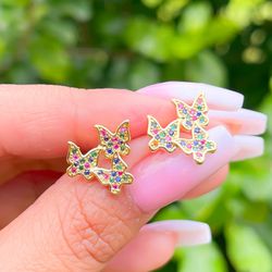 Brinco De Borboleta Cravejado Na Micro Zirconia Co... - Lojas das Revendedoras