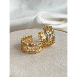 Argola com detalhes na zircônia - B964 - Lojas das Revendedoras