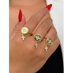 Anel Espirito Santo com Pingente de Cruz - A9853 - Lojas das Revendedoras