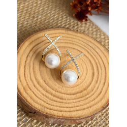 Brinco Sofisticado com pérola e com detalhes na zi... - Lojas das Revendedoras