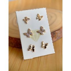 Trio de Brincos Borboleta Antialérgico - B8507 - Lojas das Revendedoras