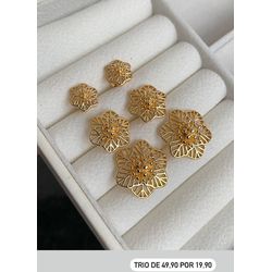 Trio De Brinco flor Delicado - B5877 - Lojas das Revendedoras