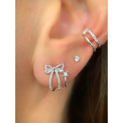 Brinco laço ear hook cravejado PRATA 925 - B2998 - Lojas das Revendedoras