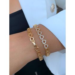 Pulseira Com Coração Vazado e Cravejado - P4268 - Lojas das Revendedoras