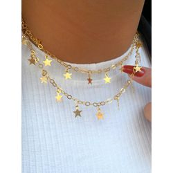 Conjunto colar alongado e brinco estrela - CON723 - Lojas das Revendedoras