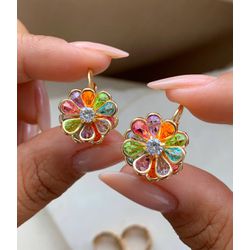 Brinco argolinha de Flor Colorida - B114 - Lojas das Revendedoras