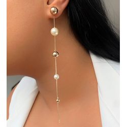 Brinco cascata de pérolas e esferas - B3377 - Lojas das Revendedoras