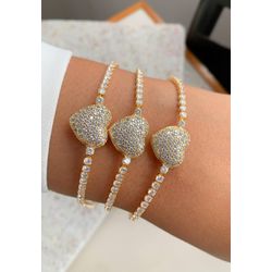 Pulseira riviera Com coração Cravejado - P3290 - Lojas das Revendedoras
