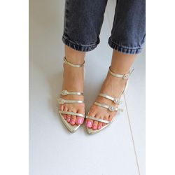 Rasteira Bico Fino Julia - cor ouro light - LET SHOES