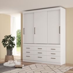 Guarda Roupa Casal 3 Portas de Correr 9 Gavetas Cl... - Lojas Premium