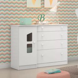 Cômoda Sapateira 1 Porta 4 Gavetas Amore Branco Qm... - Lojas Premium