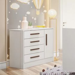 Cômoda Sapateira 1 Porta 4 Gavetas Q Encanto Branc... - Lojas Premium