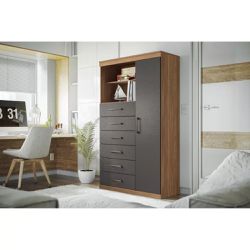 Cômoda 6 Gavetas 1 Porta 2 Nichos Jatobá/Grafite M... - Lojas Premium